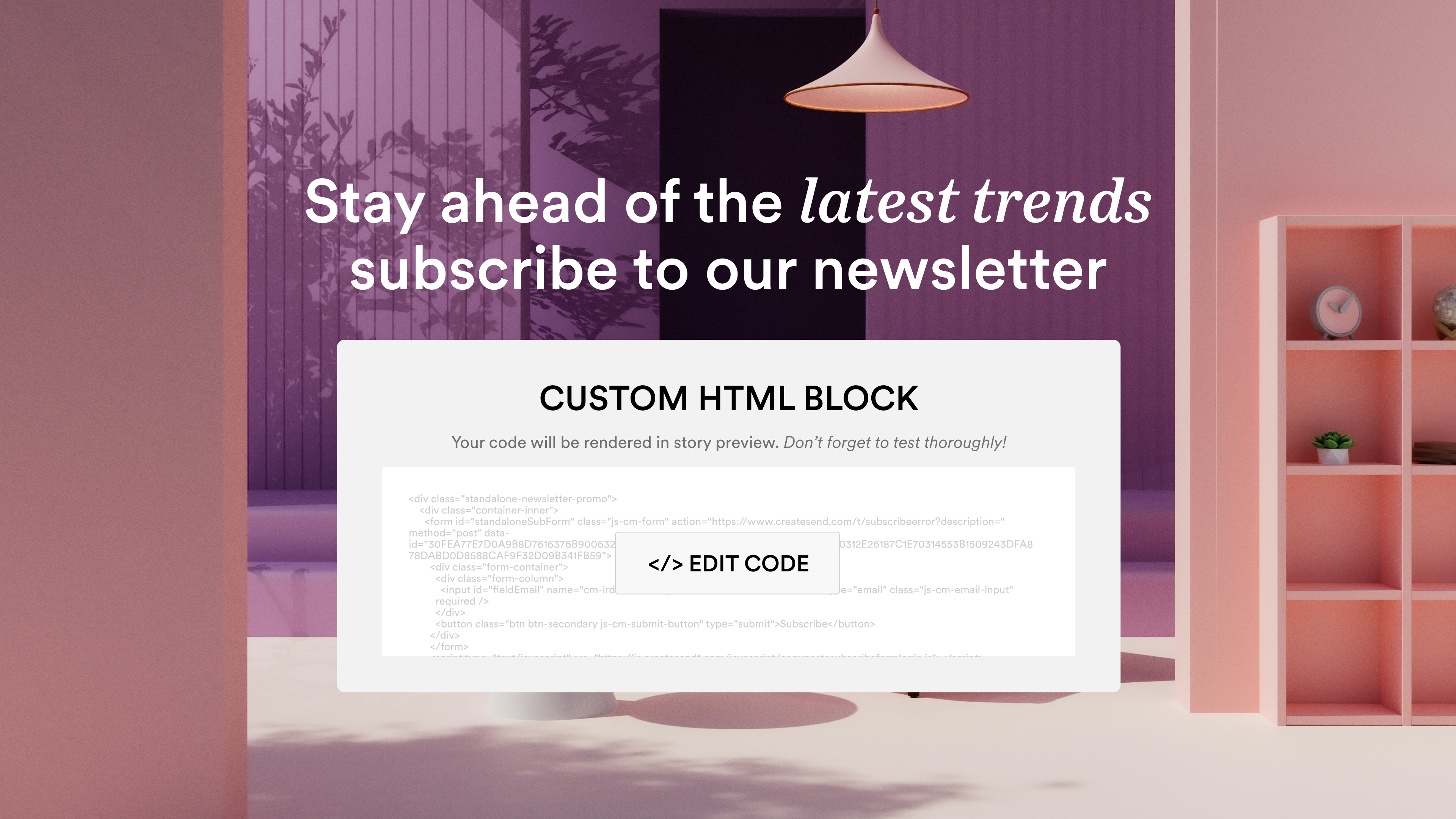 Code editor interface showing custom code snippets.