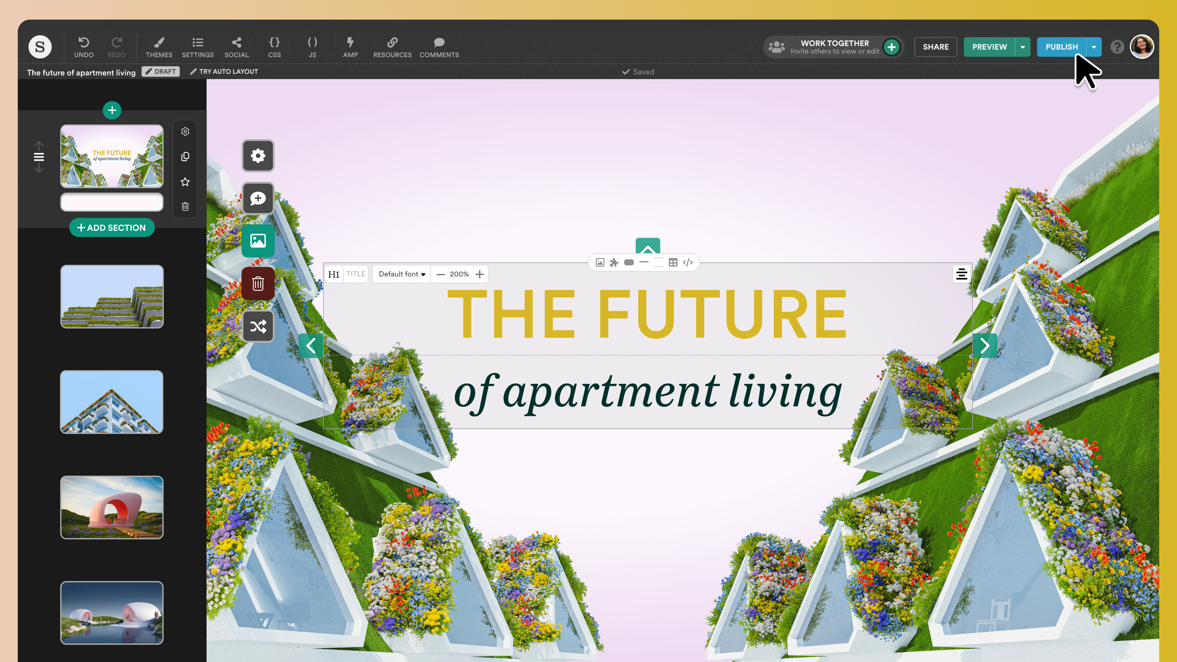 Editor screenshot showing the story preview with mobile view selected