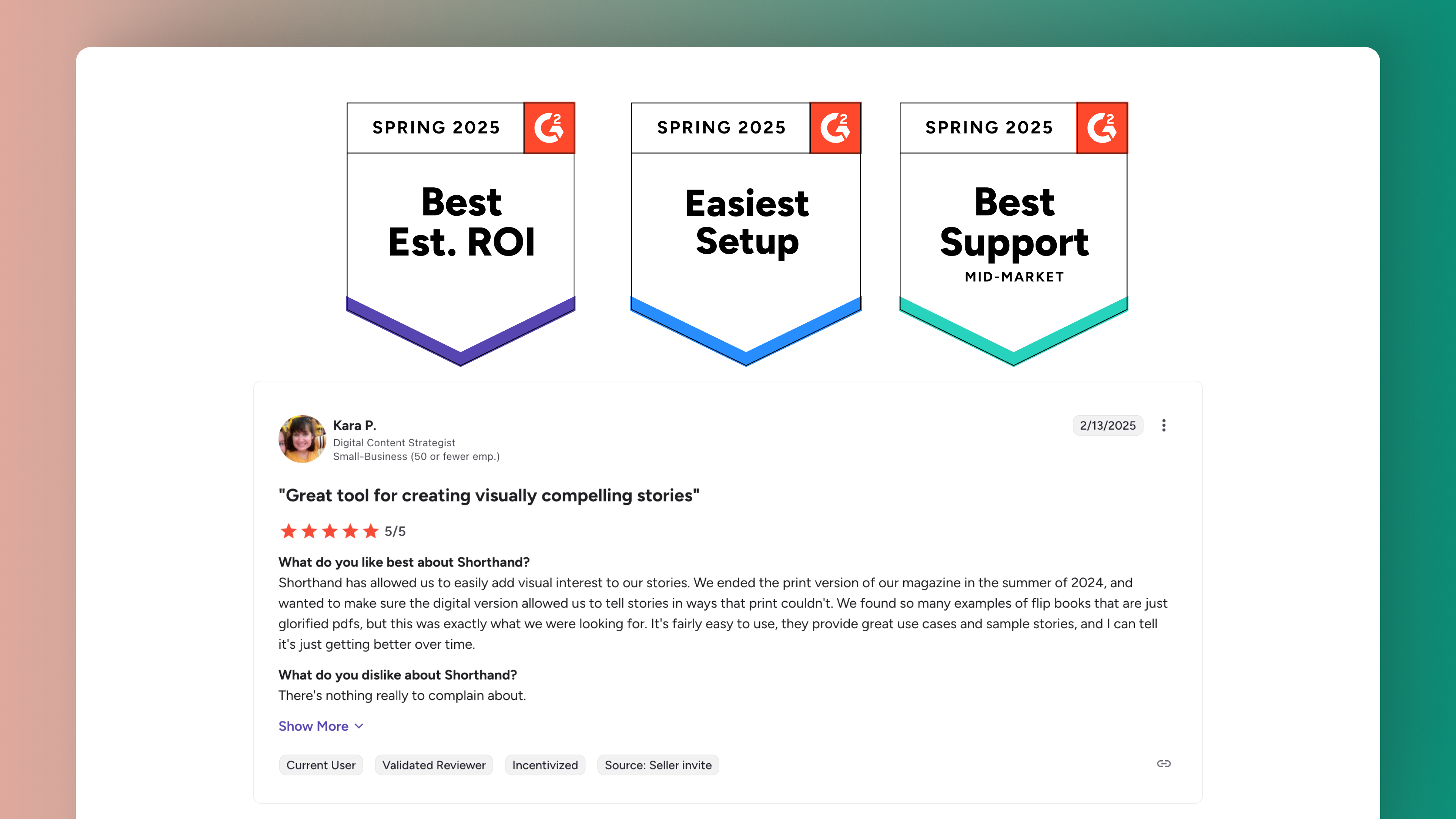 A screenshot of G2 reviews for Shorthand