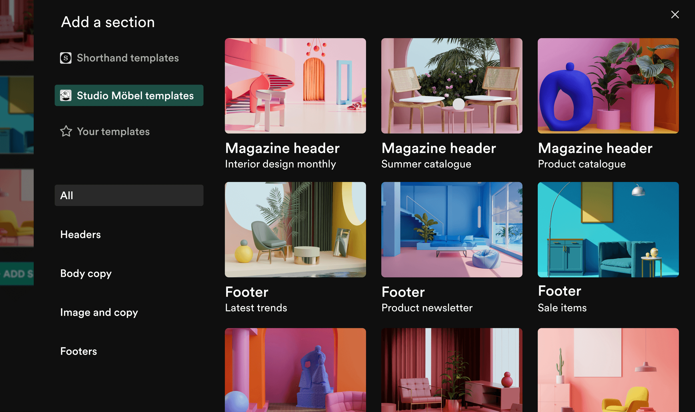 A selection of collaboration templates inside the Shorthand editor
