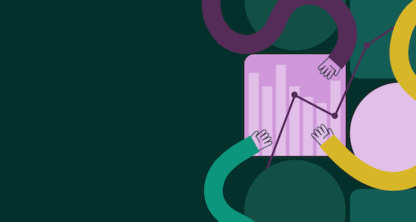 illustrated hands hover over a bar and line chart