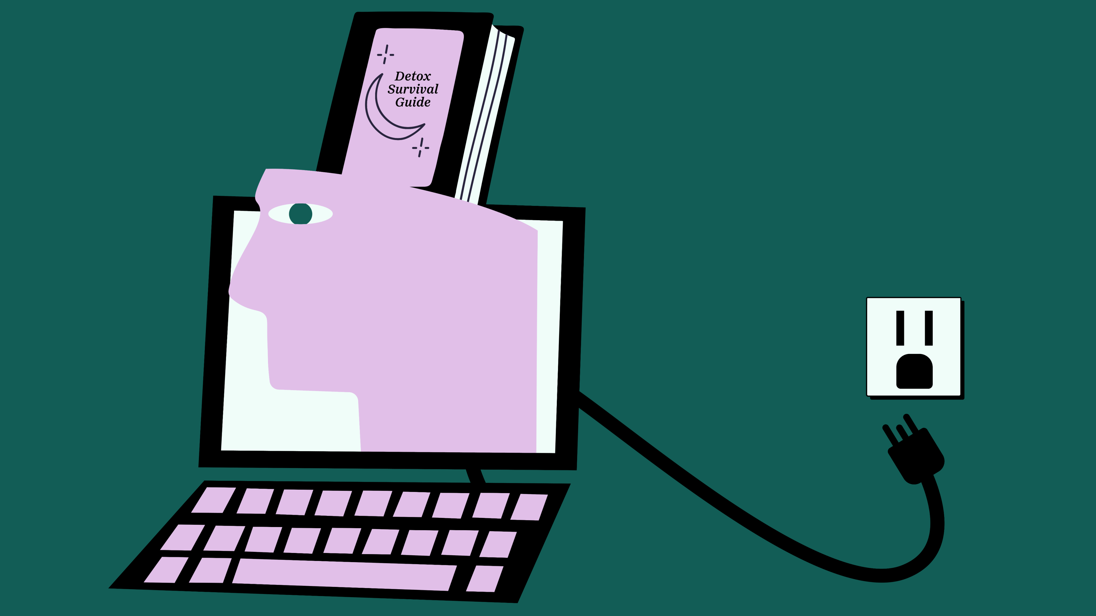 An illustrated face in a laptop screen.