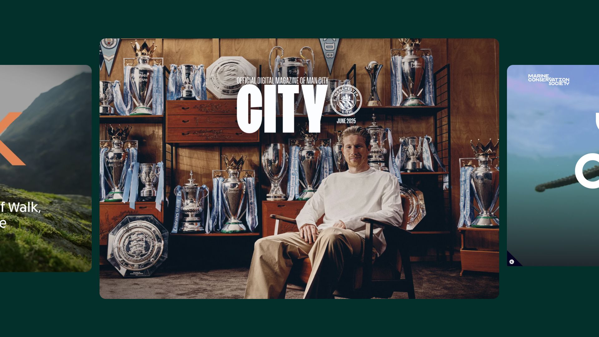 Man sitting in room full of trophies